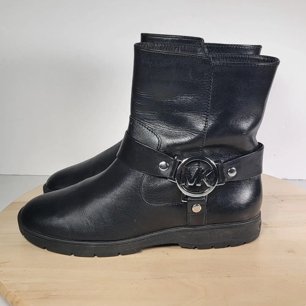 Michael Kors Fulton Black Leather Harness Biker Bootie Size 6.5M